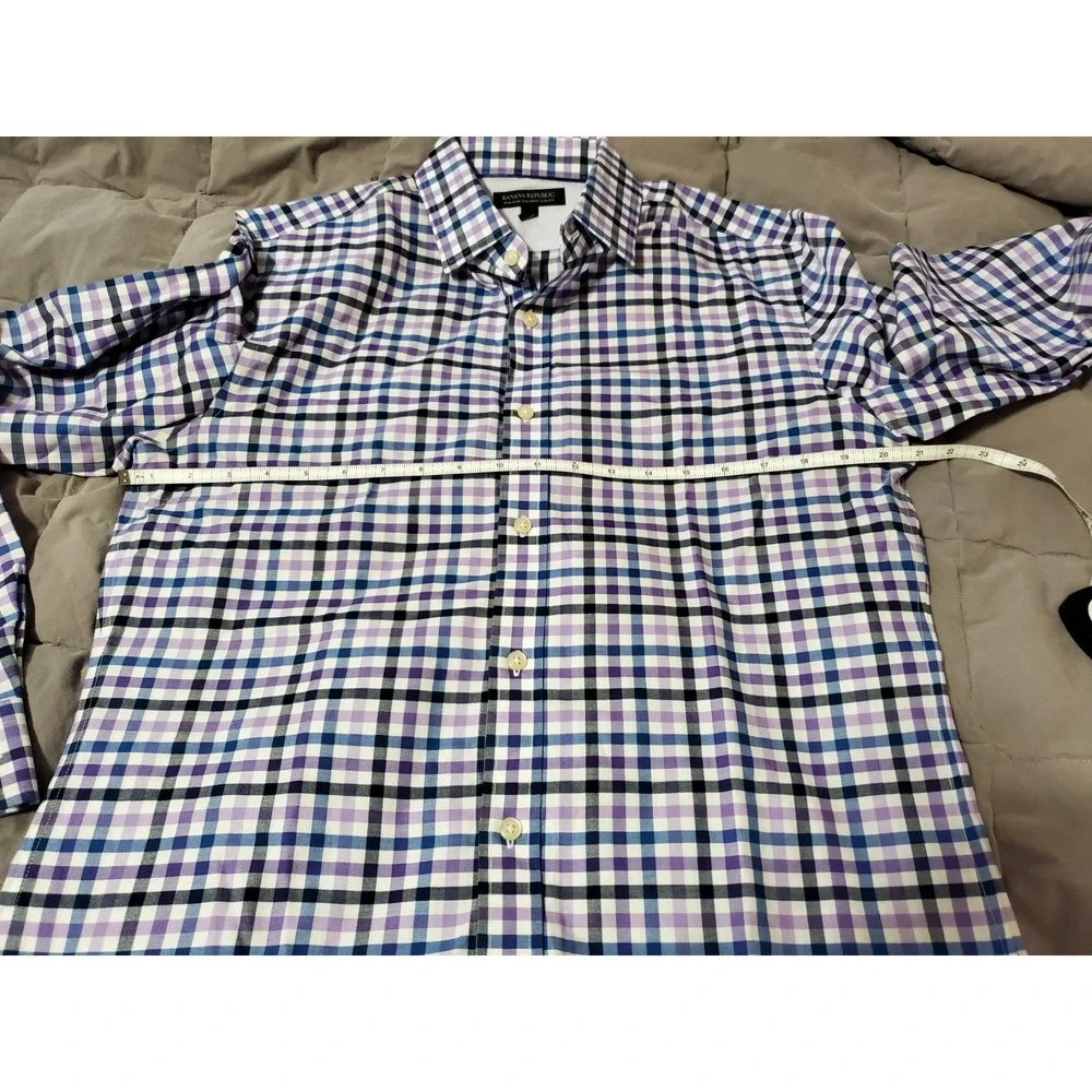 Banana Republic Non Iron Tailored Slim Fit Shirt Mens M Purple Blue Plaid Button